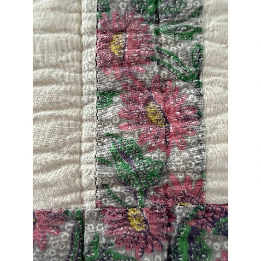 Vintage Hand Quilted Double Arrow Pattern Quilt 78x86 Feedsack c.1940s